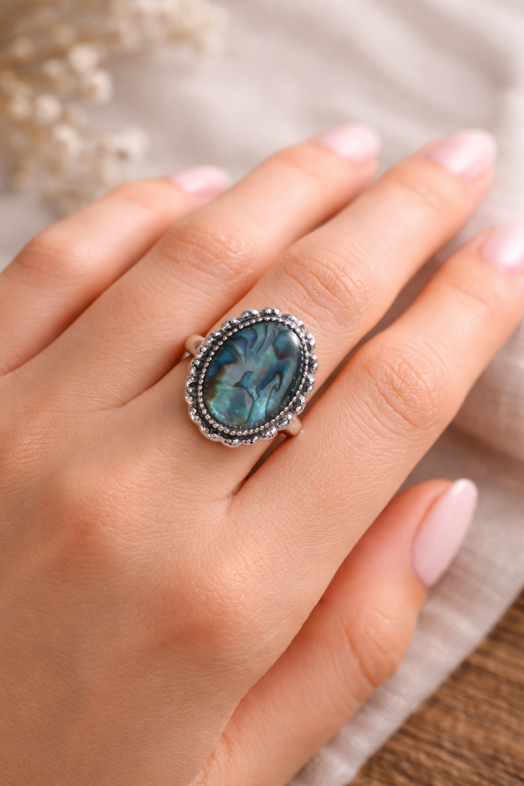 Abalone Shell Oval Statement Ring