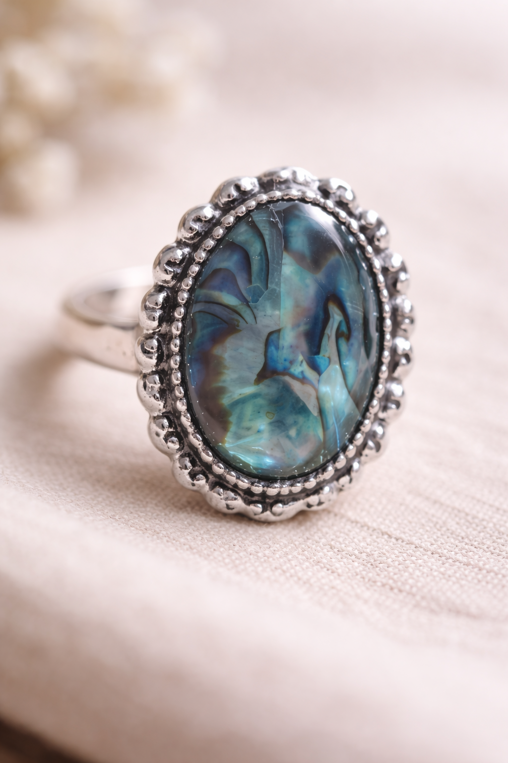 Abalone Shell Oval Statement Ring