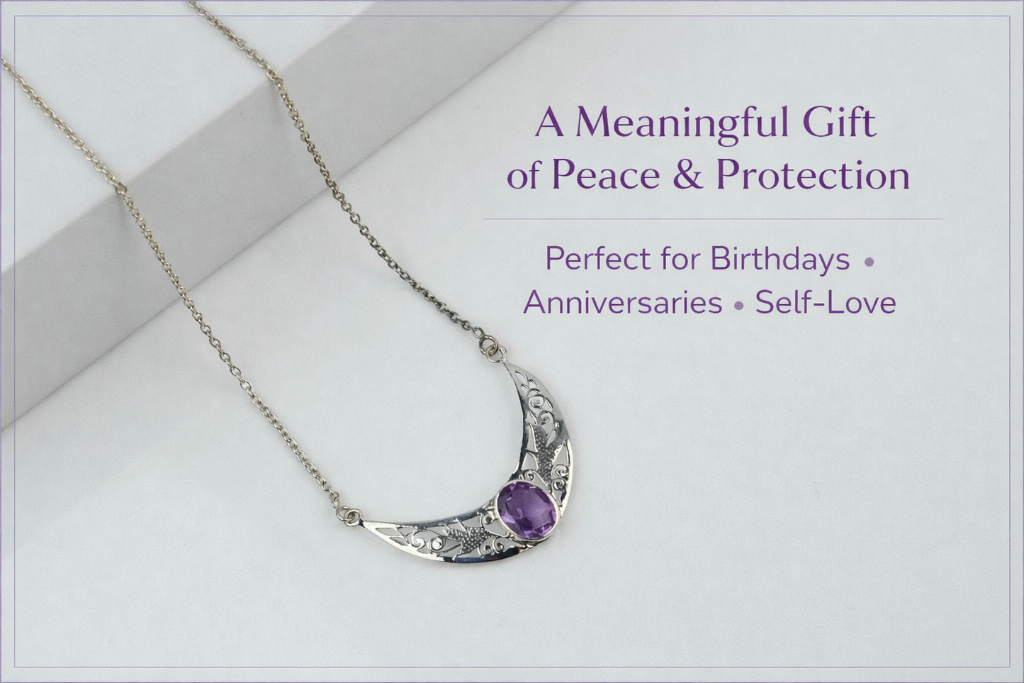 Amethyst Sterling Silver Crescent Necklace | Calm & Protection Jewelry