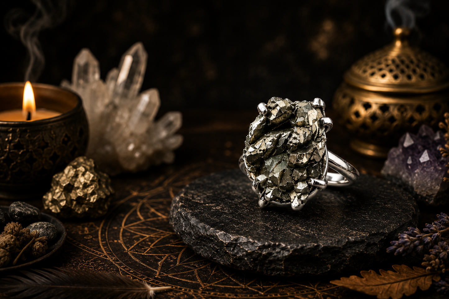 Natural Raw Pyrite Silver Ring