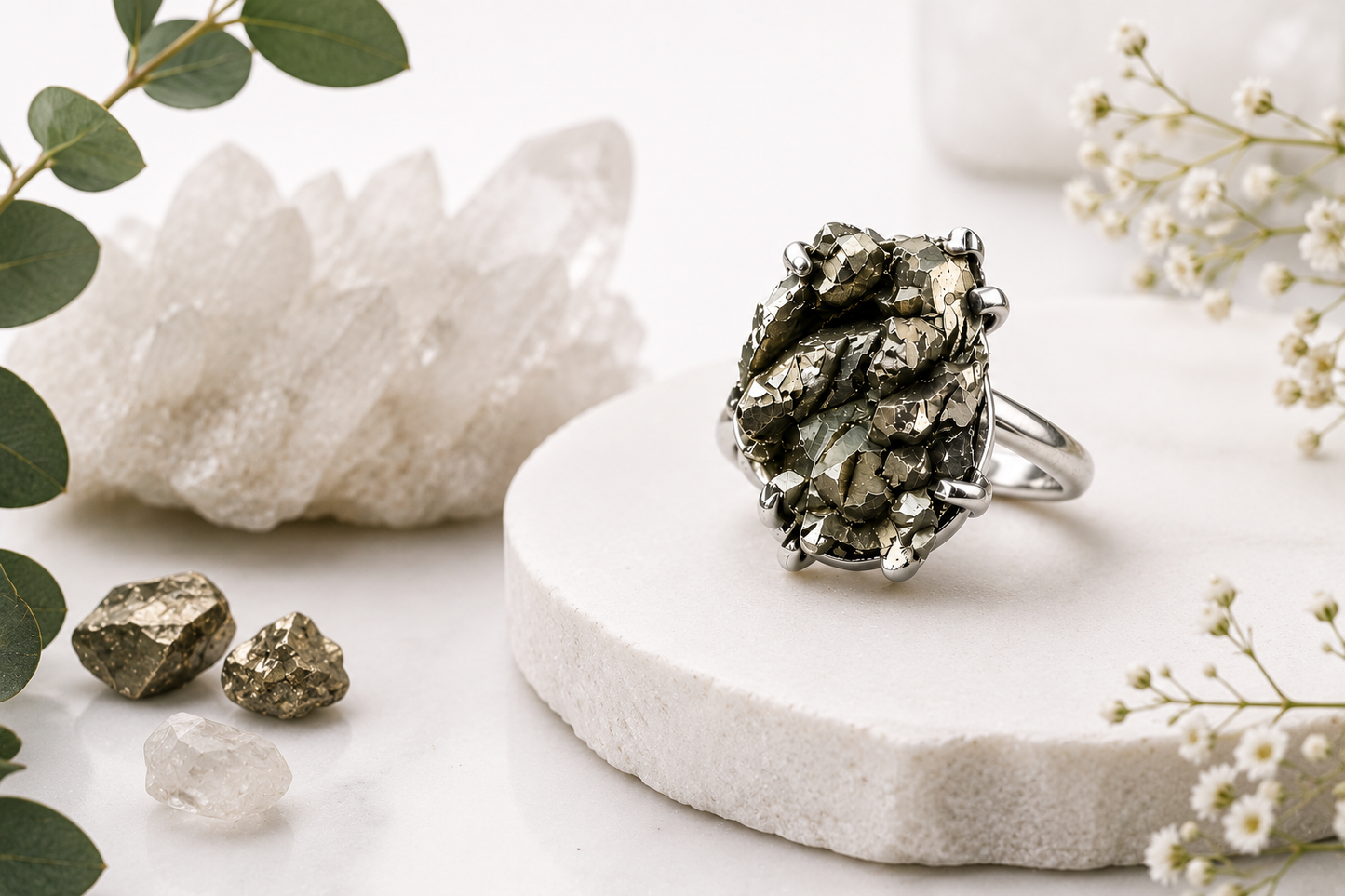 Natural Raw Pyrite Silver Ring