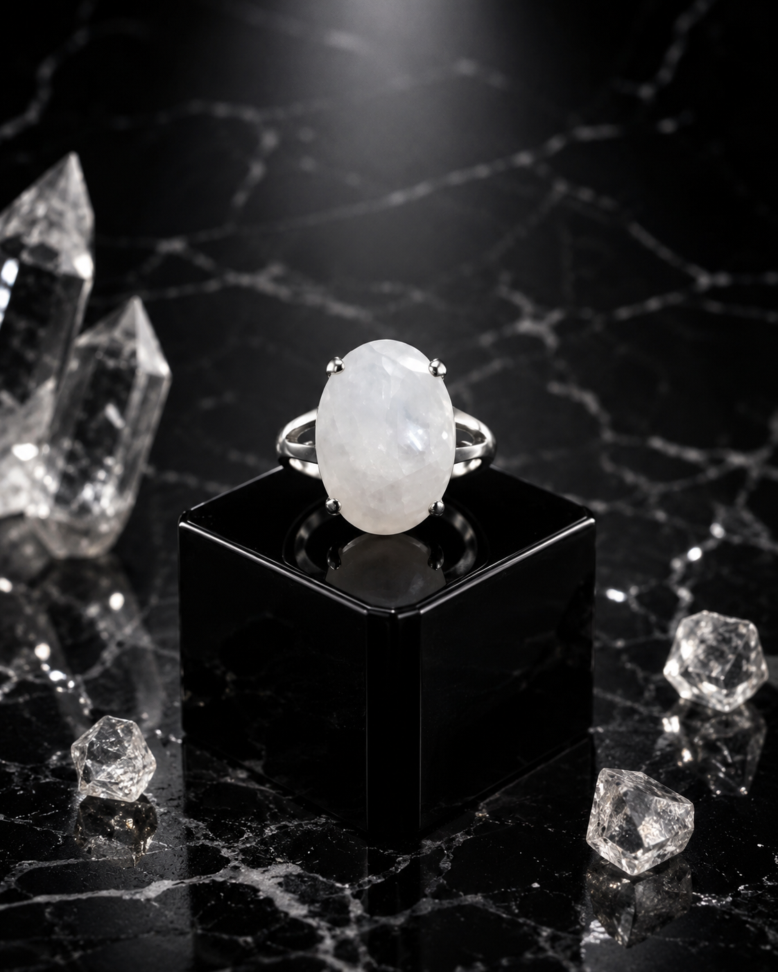 Natural White Moonstone Ring – Handmade Sterling Silver Crystal Ring for Inner Peace & New Beginnings