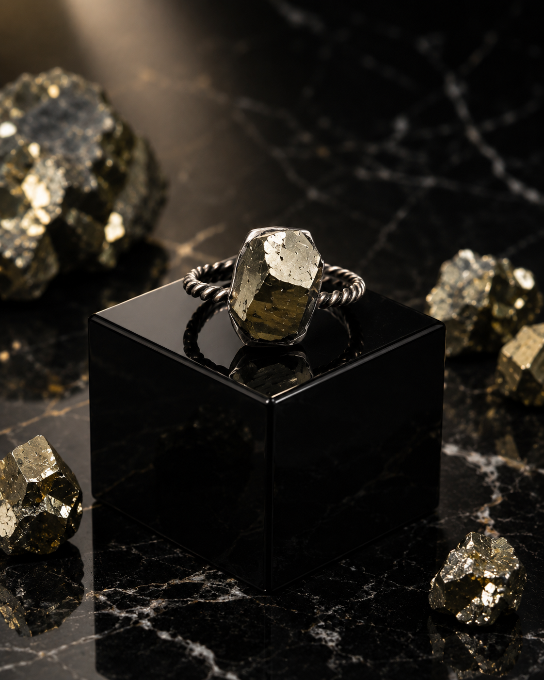 Natural Raw Pyrite Ring – Handmade Sterling Silver Crystal Ring for Prosperity & Confidence