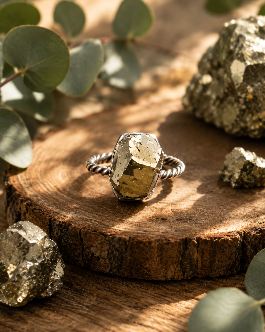 Natural Raw Pyrite Ring – Handmade Sterling Silver Crystal Ring for Prosperity & Confidence