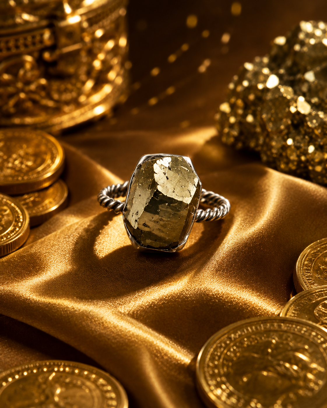 Natural Raw Pyrite Ring – Handmade Sterling Silver Crystal Ring for Prosperity & Confidence