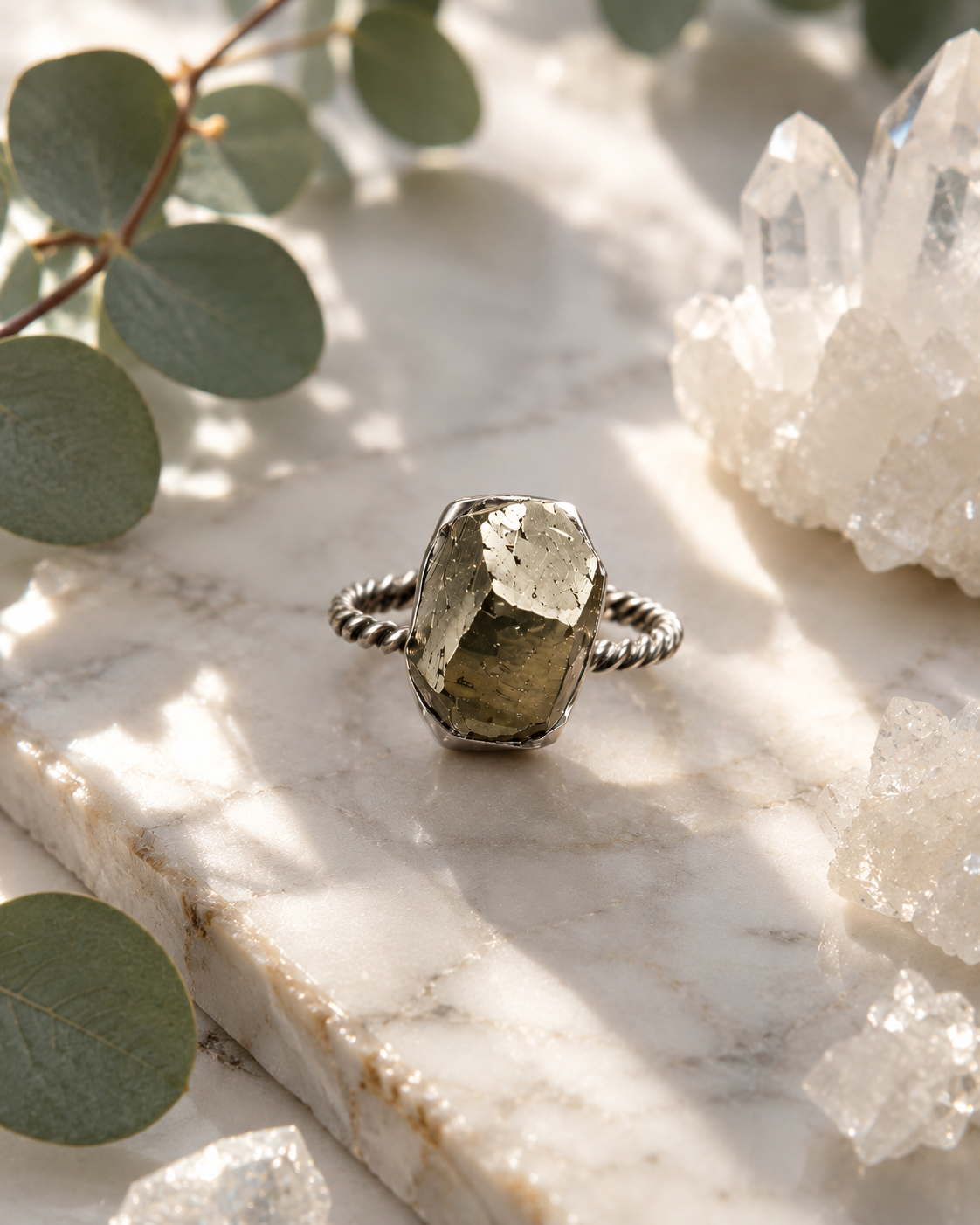Natural Raw Pyrite Ring – Handmade Sterling Silver Crystal Ring for Prosperity & Confidence