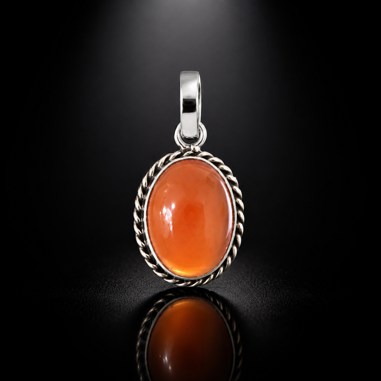 925 Sterling Silver Carnelian Pendant | Natural Orange Gemstone Pendant | Handmade Oval Silver Pendant