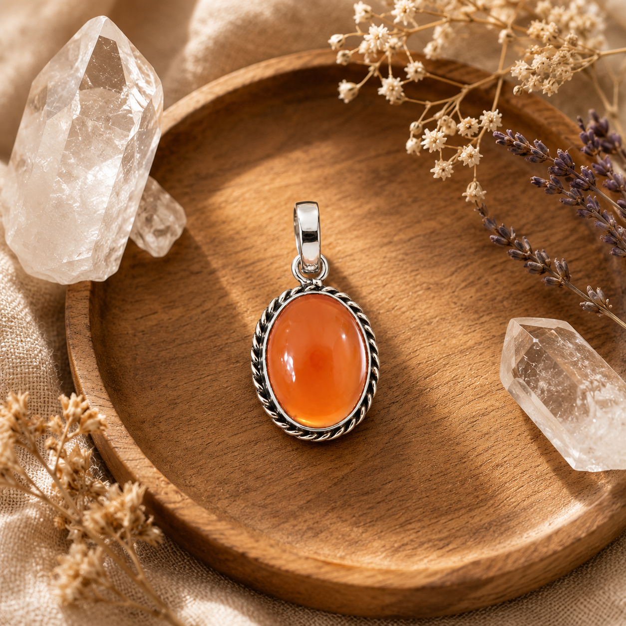 925 Sterling Silver Carnelian Pendant | Natural Orange Gemstone Pendant | Handmade Oval Silver Pendant