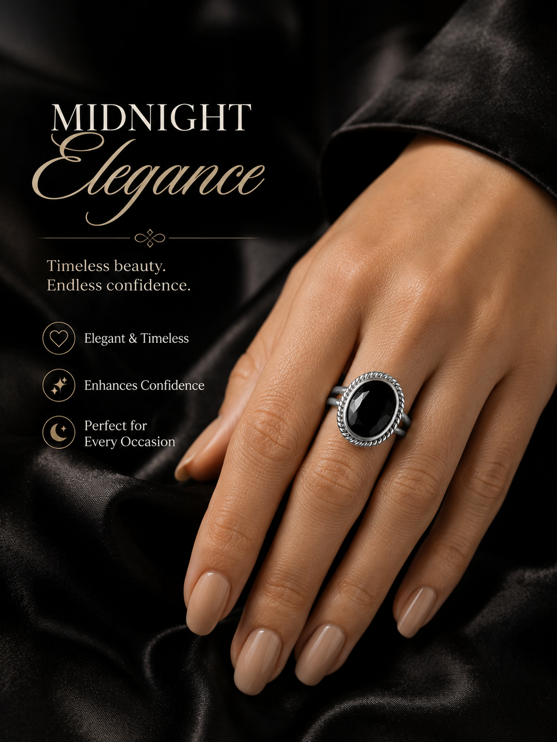 Black Apiran Ring | Premium Black Stone Ring for Men & Women | Confidence & Protection Jewelry