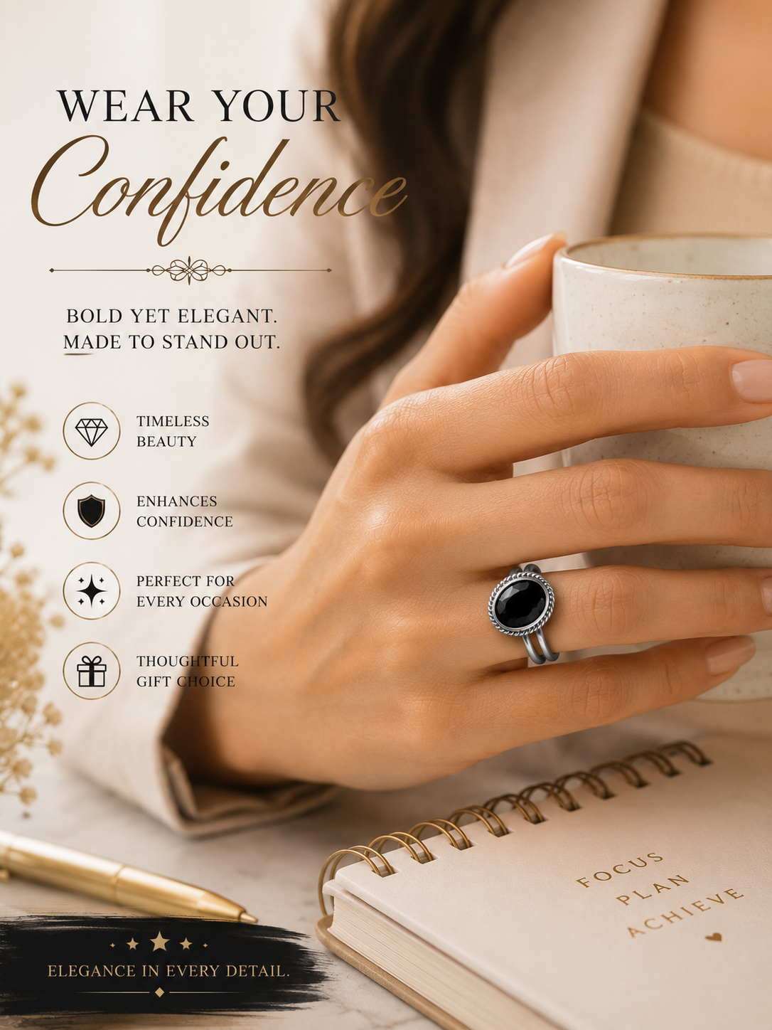Black Apiran Ring | Premium Black Stone Ring for Men & Women | Confidence & Protection Jewelry