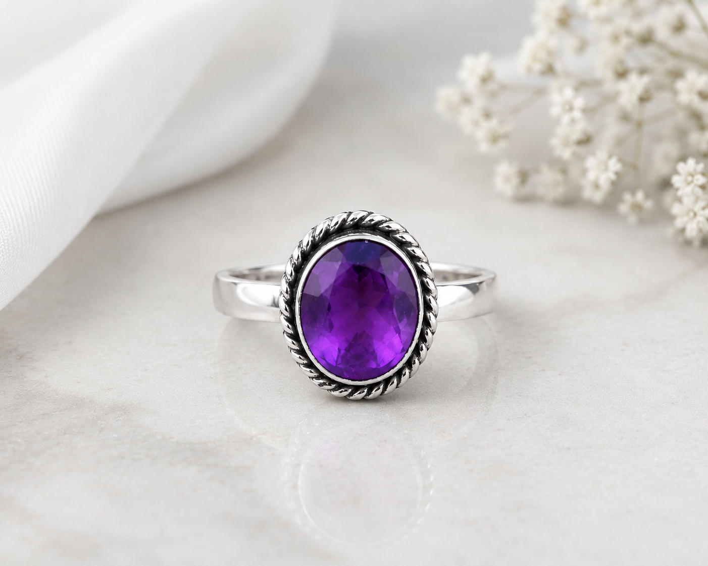 Amethyst Sterling Silver Ring – Calm Mind, Spiritual Protection & Intuition Enhancement