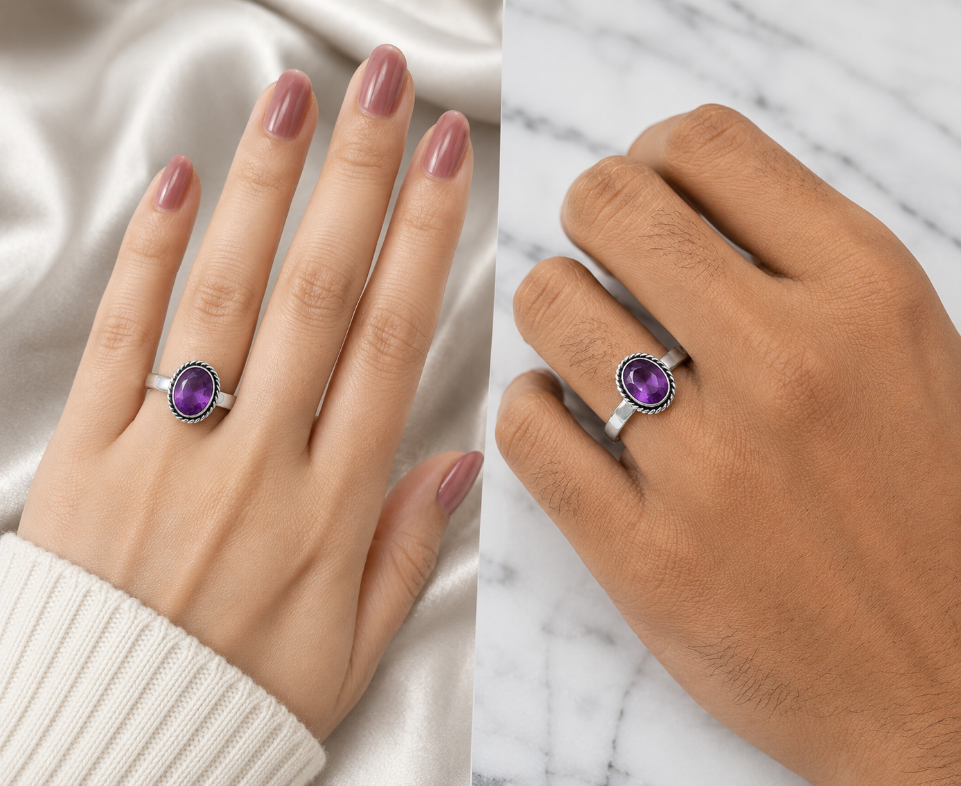 Amethyst Sterling Silver Ring – Calm Mind, Spiritual Protection & Intuition Enhancement