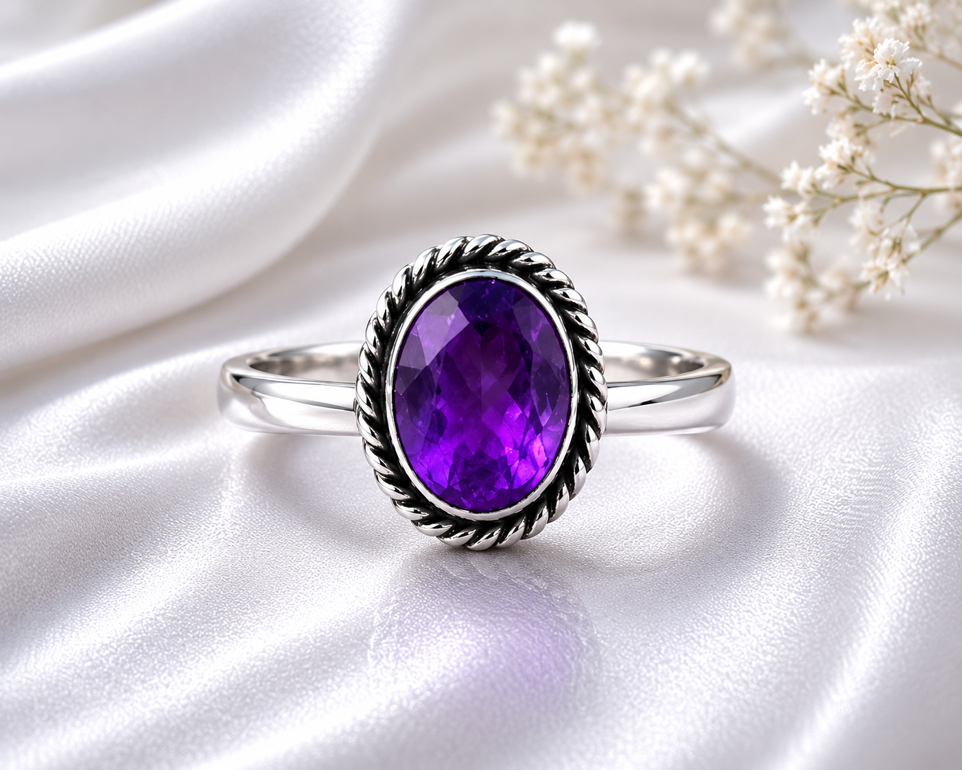 Amethyst Sterling Silver Ring – Calm Mind, Spiritual Protection & Intuition Enhancement