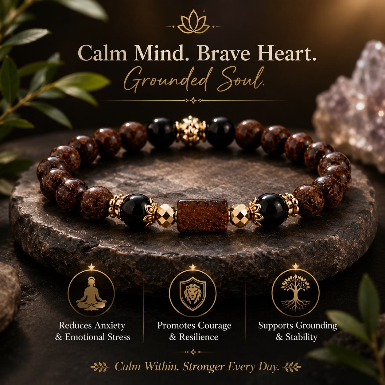 Overcome Fear & Protection Bracelet – Courage, Confidence, Grounding & Energy Shield Crystal Bracelet