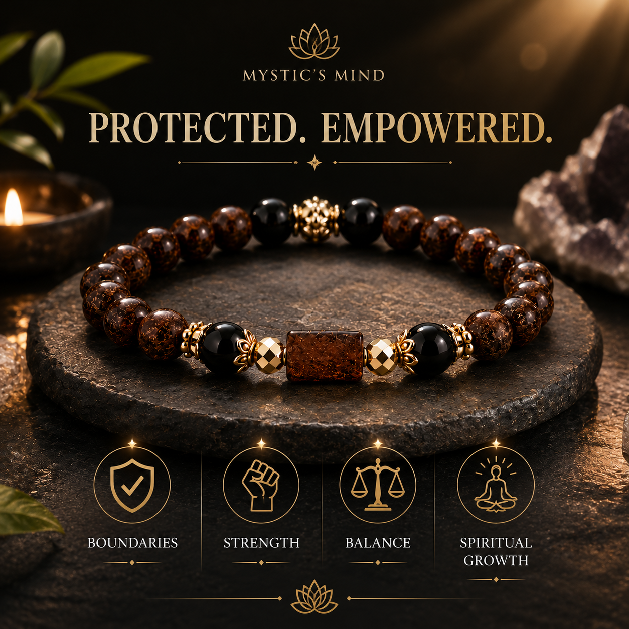 Overcome Fear & Protection Bracelet – Courage, Confidence, Grounding & Energy Shield Crystal Bracelet