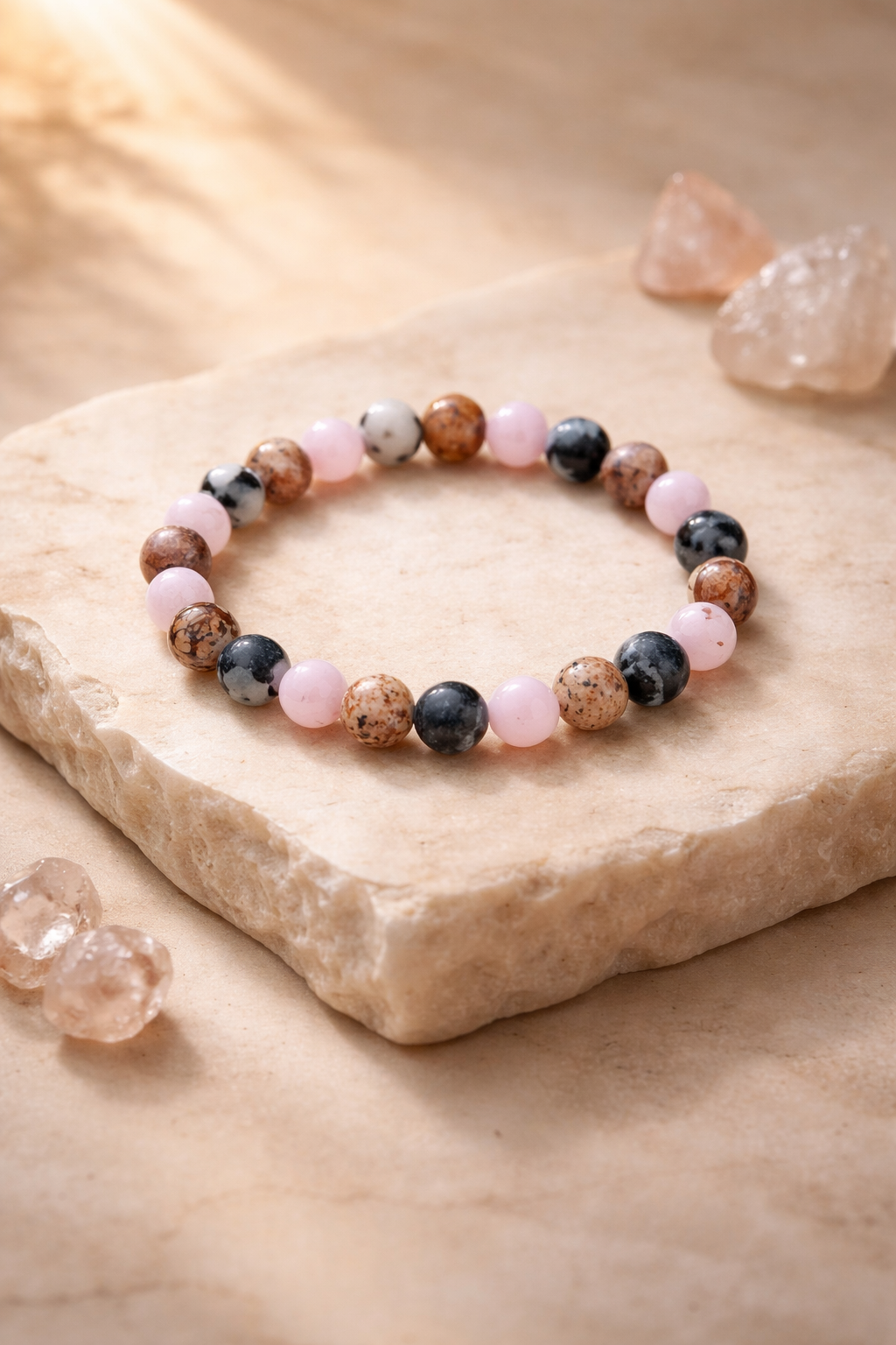 Love & Grounding Energy Crystal Bracelet – Rose Quartz, Jasper & Protection Stones