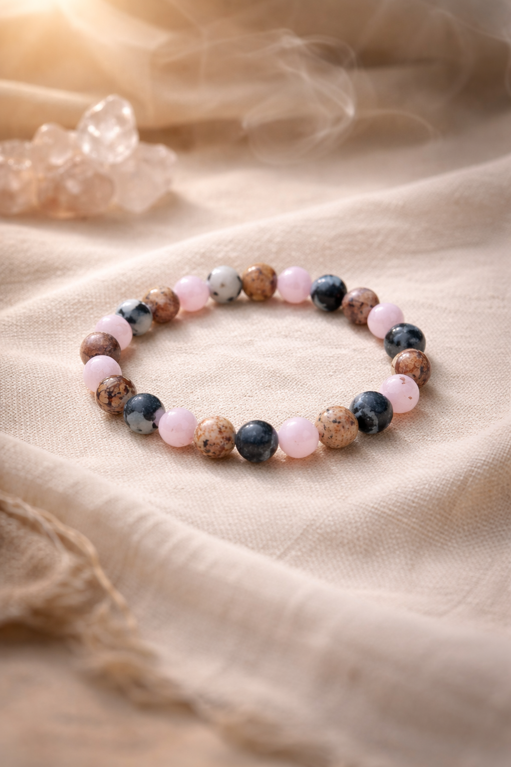 Love & Grounding Energy Crystal Bracelet – Rose Quartz, Jasper & Protection Stones