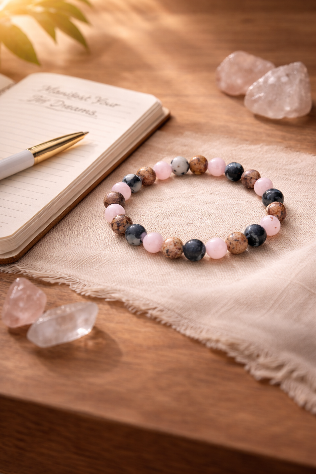 Love & Grounding Energy Crystal Bracelet – Rose Quartz, Jasper & Protection Stones