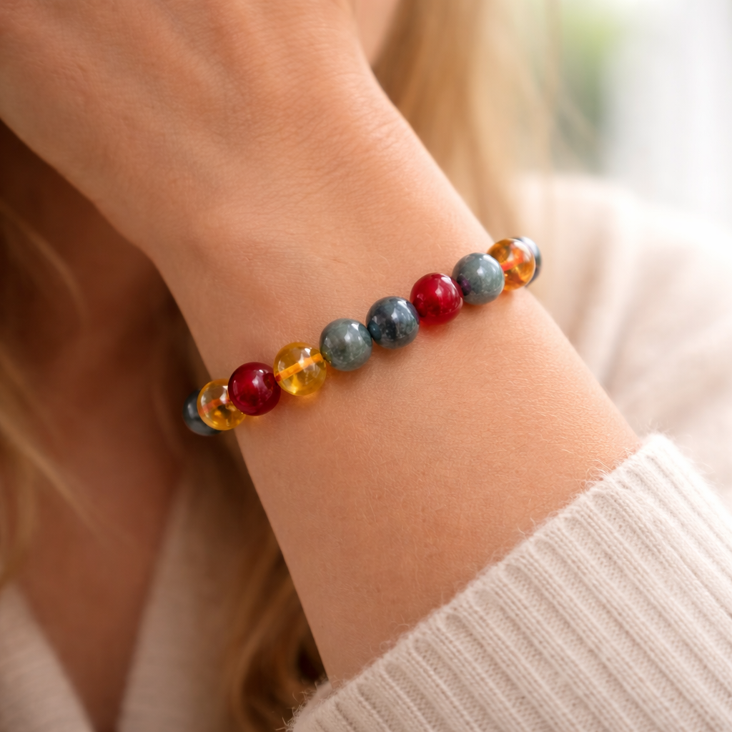Scorpio Power Crystal Bracelet – Labradorite, Carnelian & Citrine Energy Combo