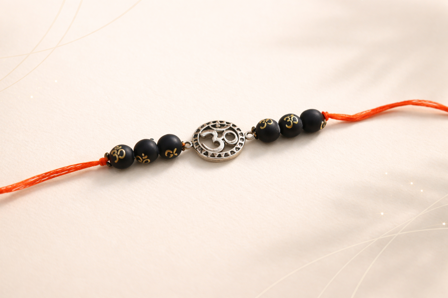Spiritual Om Rakhi Bracelet for Raksha Bandhan – Silver Om Charm with Sacred Beads | Protective & Auspicious Brother Rakhi Gift | Handmade Spiritual Rakhi