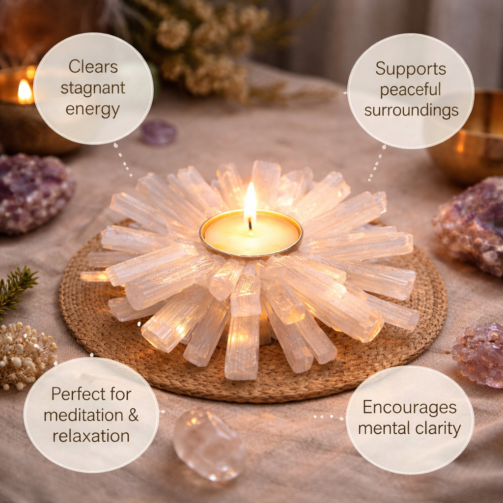 Natural Selenite Crystal Energy Candle Holder