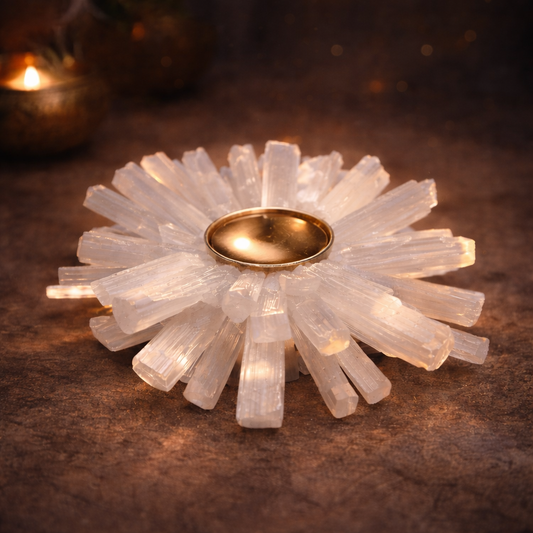 Natural Selenite Crystal Energy Candle Holder