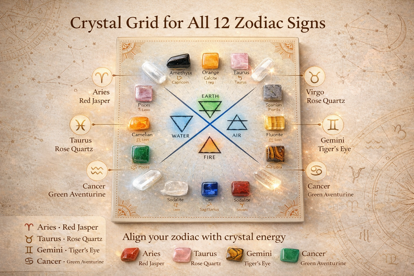 Five Element Zodiac Crystal Grid – Energy Balance Board for All 12 Zodiac Signs