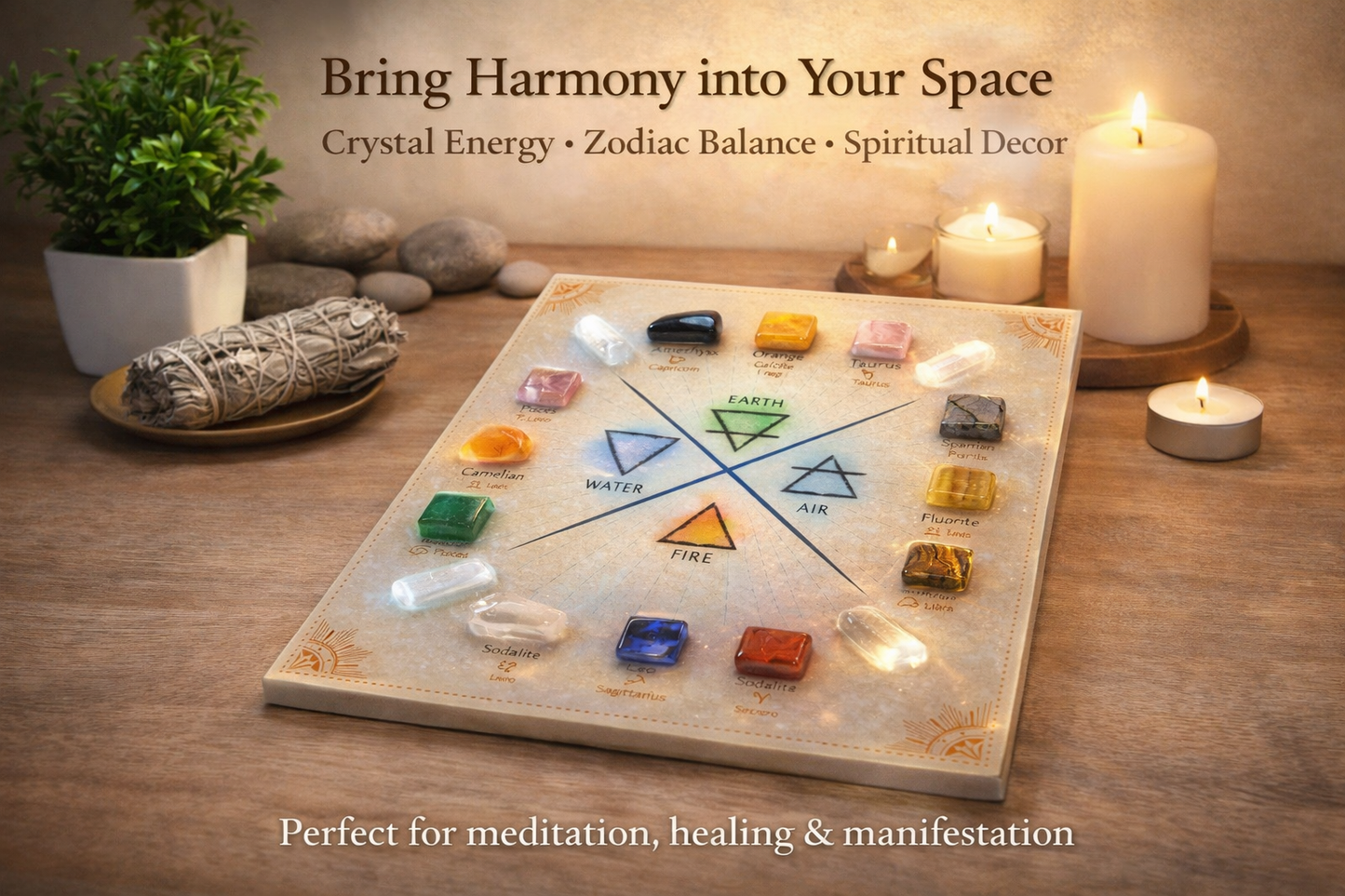 Five Element Zodiac Crystal Grid – Energy Balance Board for All 12 Zodiac Signs