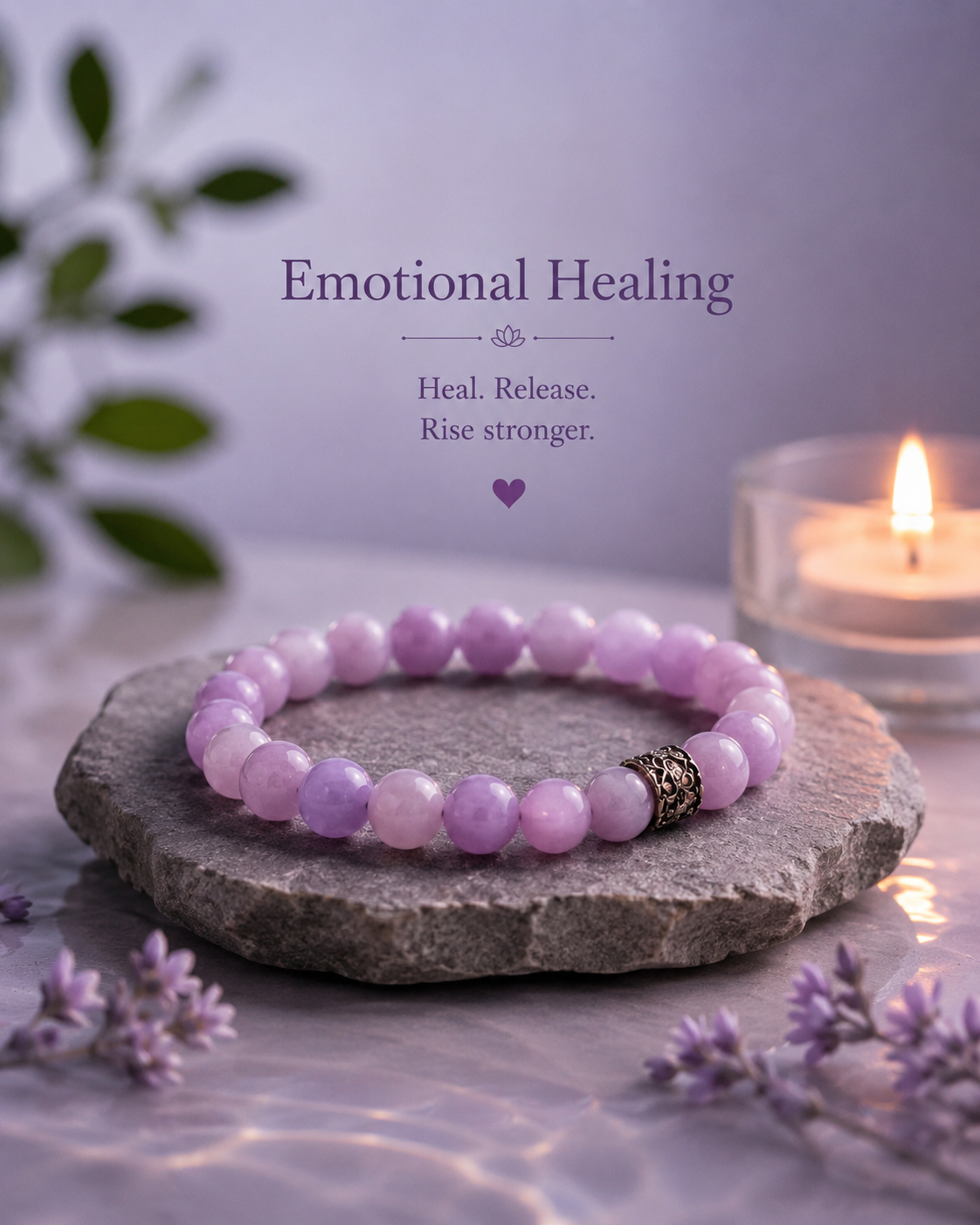 Natural Kunzite Crystal Bracelet for Emotional Healing, Self-Love & Heart Chakra Balance