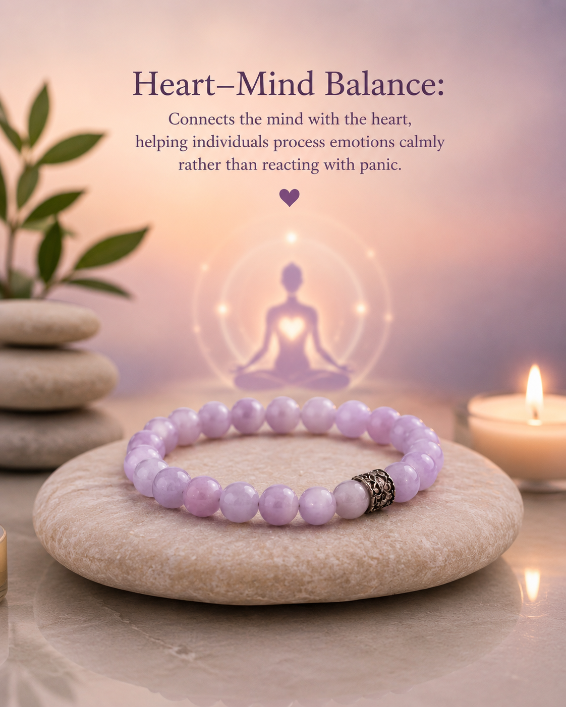 Natural Kunzite Crystal Bracelet for Emotional Healing, Self-Love & Heart Chakra Balance