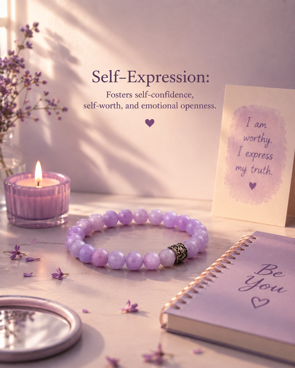Natural Kunzite Crystal Bracelet for Emotional Healing, Self-Love & Heart Chakra Balance