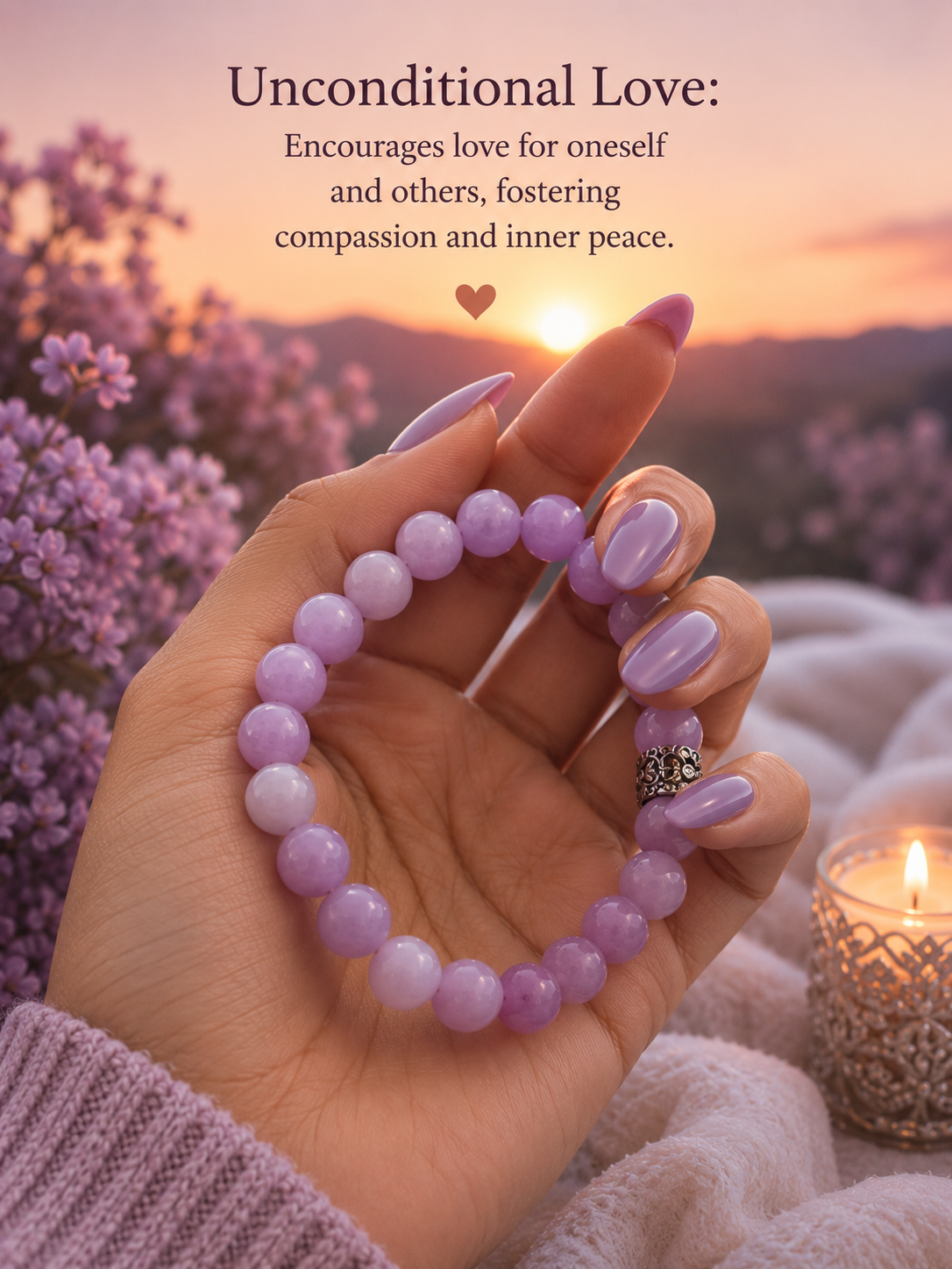 Natural Kunzite Crystal Bracelet for Emotional Healing, Self-Love & Heart Chakra Balance