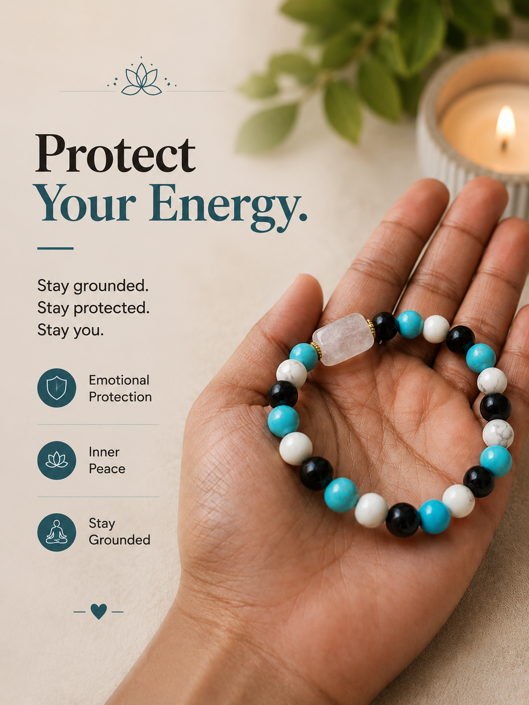 Anxiety Relief Crystal Bracelet for Calmness, Emotional Balance & Positive Energy
