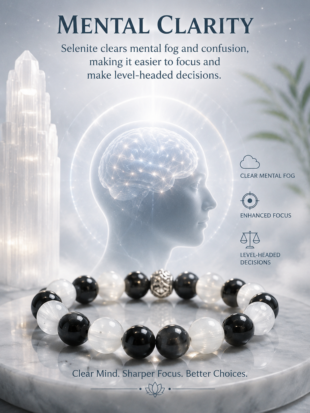 Black Tourmaline & Selenite Protection Bracelet – Spiritual Shield for Mental Clarity, Energy Protection & Chakra Balance