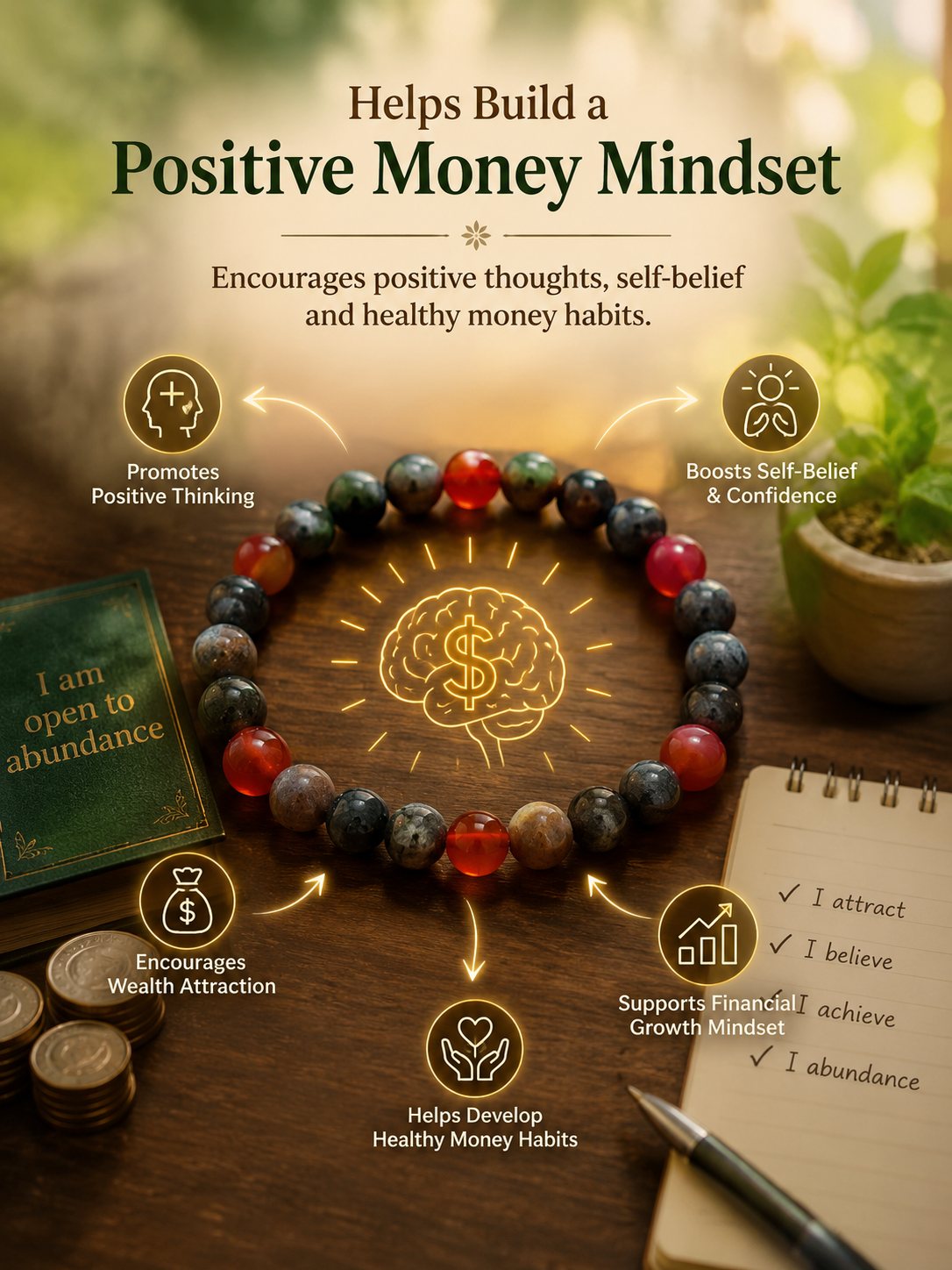 Financial Abundance Bracelet for Wealth, Success & Positive Energy | Manifest Prosperity & Confidence