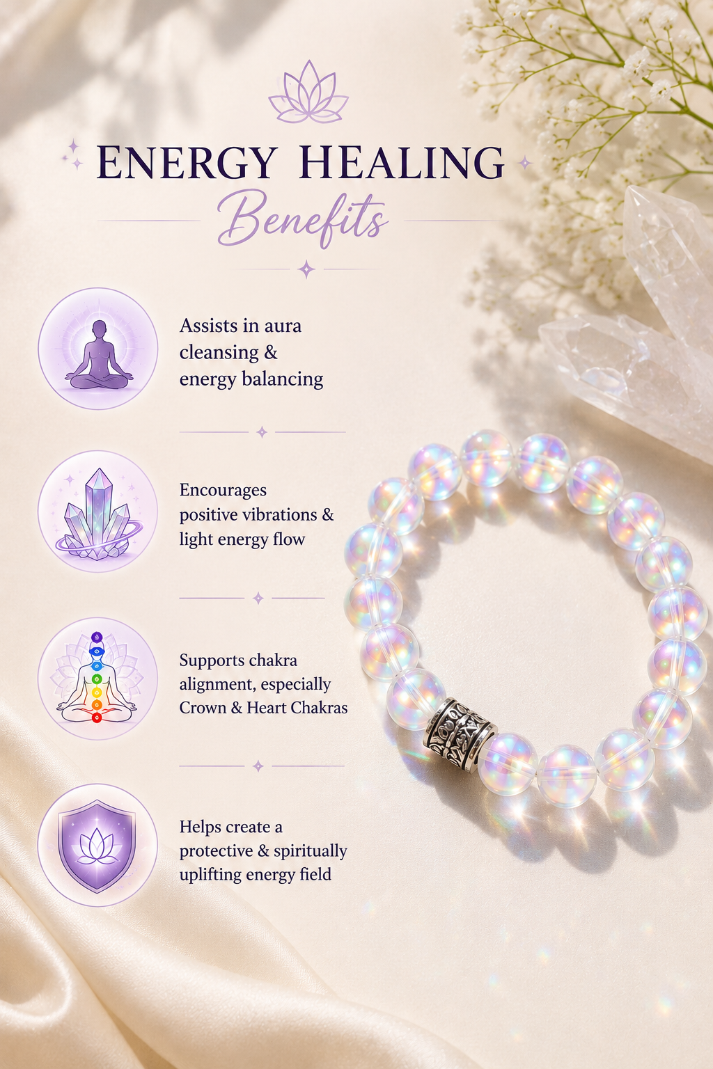 Angel Aura Quartz Bracelet for Positivity, Emotional Healing & Spiritual Energy
