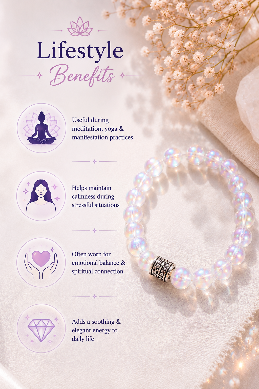 Angel Aura Quartz Bracelet for Positivity, Emotional Healing & Spiritual Energy