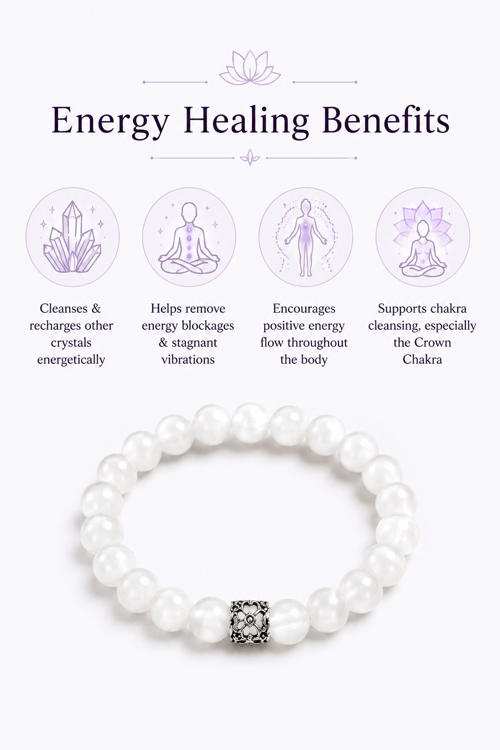 Pure Selenite Crystal Bracelet for Peace, Protection & Energy Cleansing