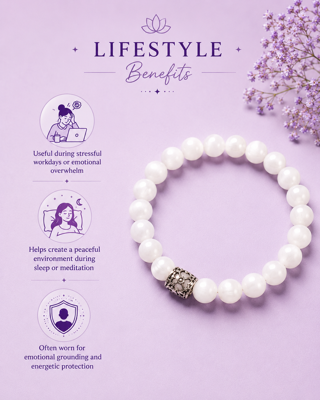 Pure Selenite Crystal Bracelet for Peace, Protection & Energy Cleansing