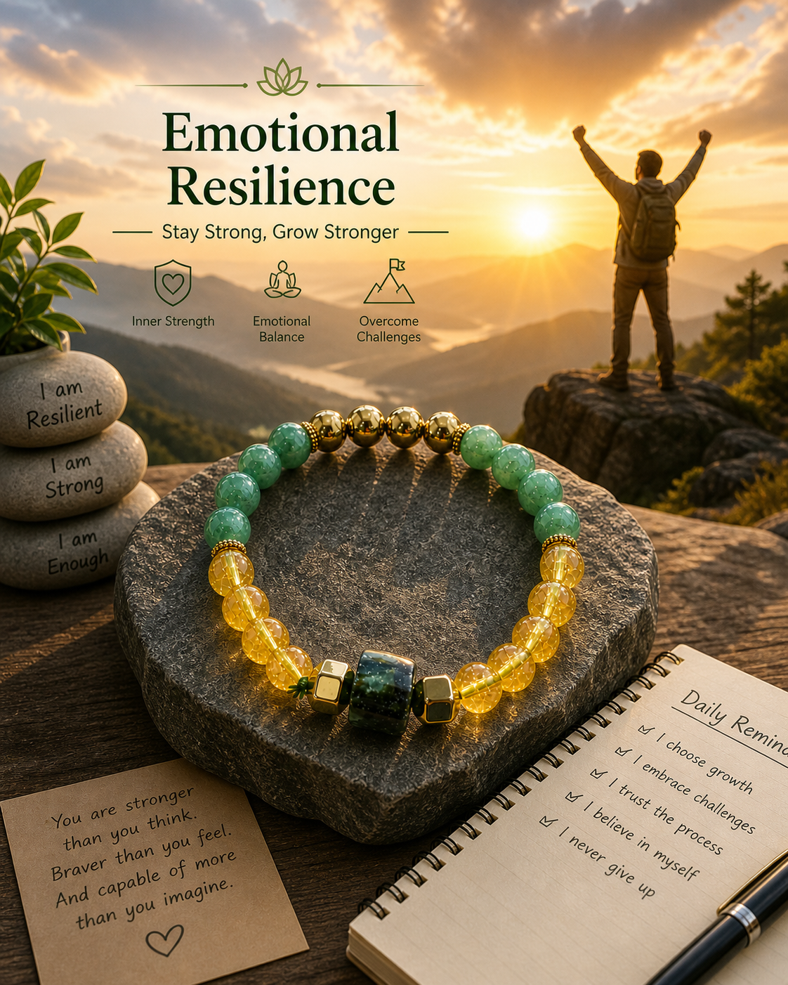 Daily Strength Crystal Bracelet Combo | Stress Relief, Focus & Emotional Balance Healing Bracelet