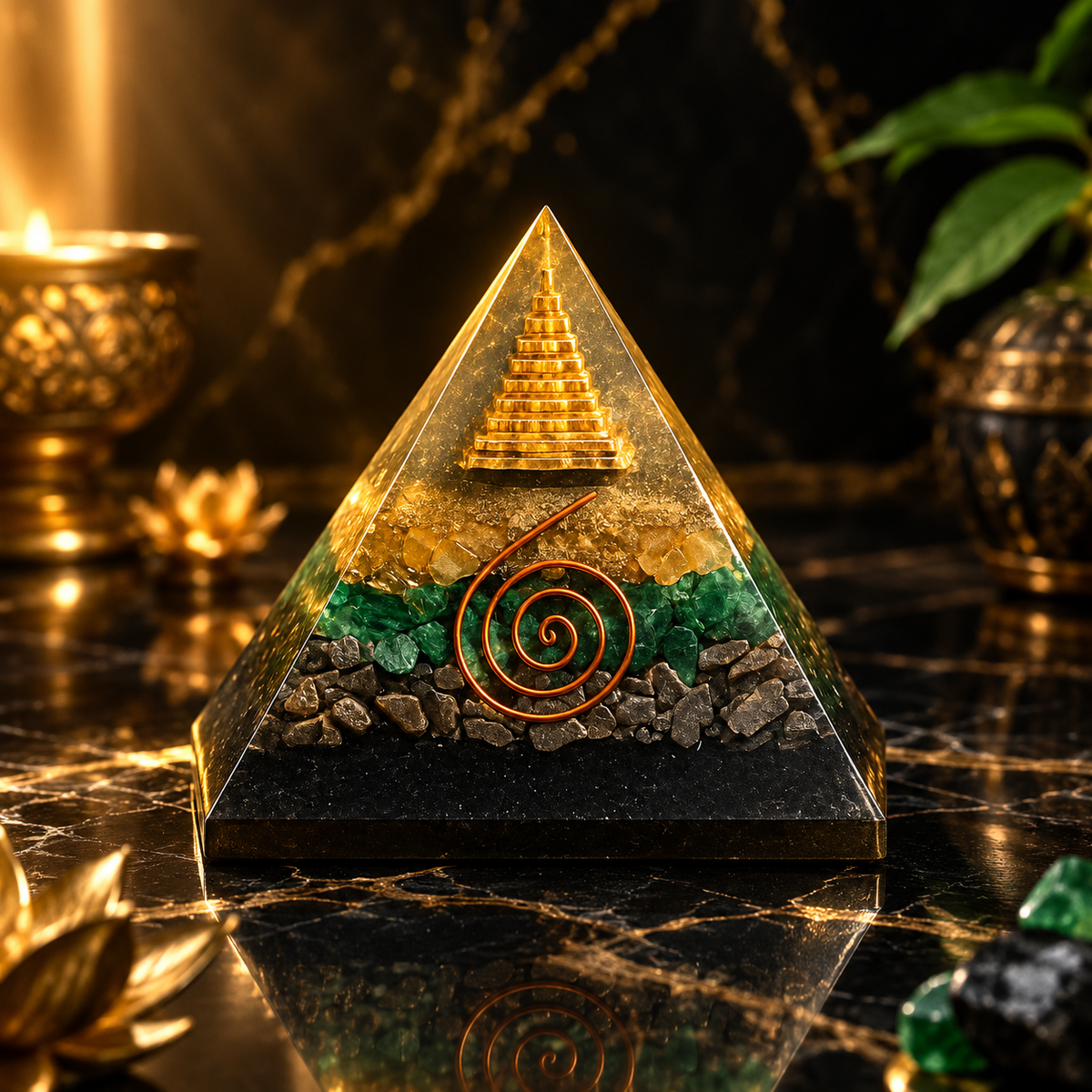 Natural Orgone Crystal Money Magnet Pyramid for Wealth & Prosperity