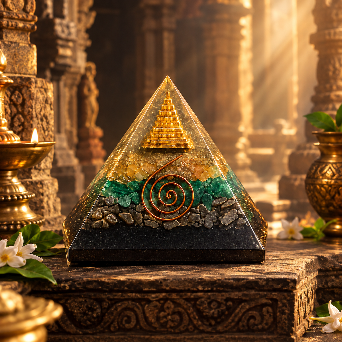 Natural Orgone Crystal Money Magnet Pyramid for Wealth & Prosperity