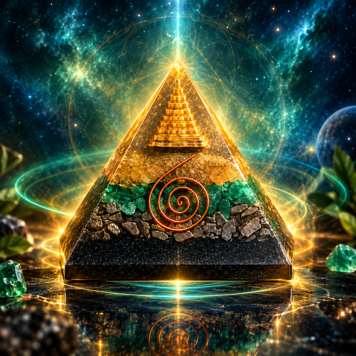 Natural Orgone Crystal Money Magnet Pyramid for Wealth & Prosperity