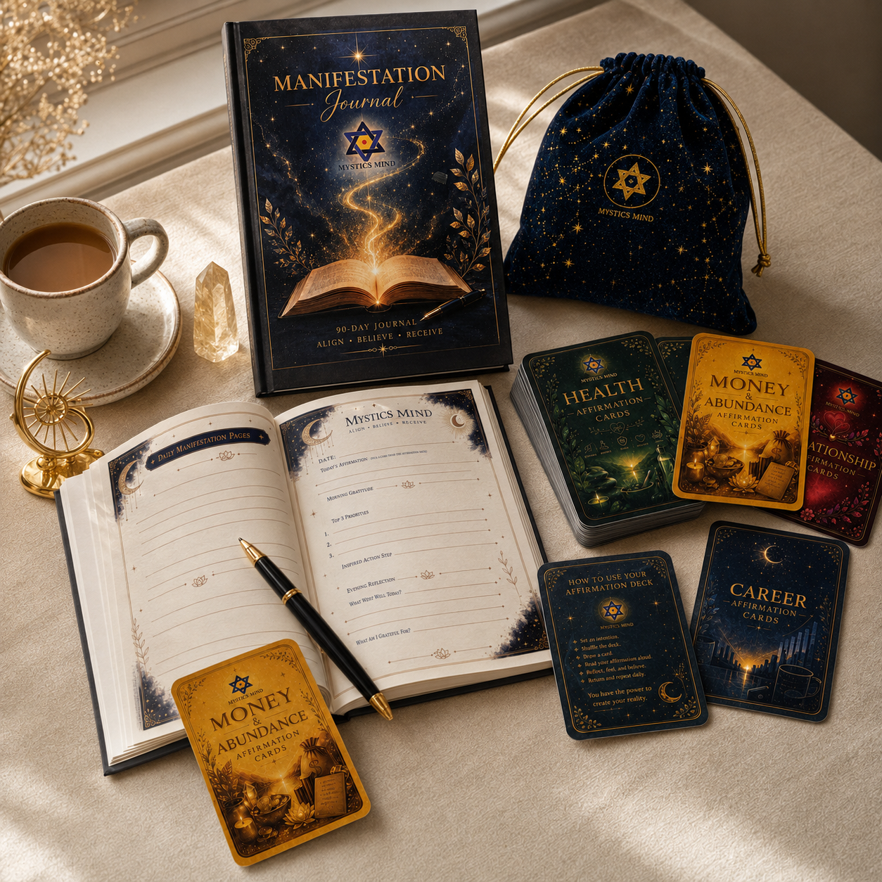 Manifest Your Best Life – Affirmation Cards & Guided Journal Combo
