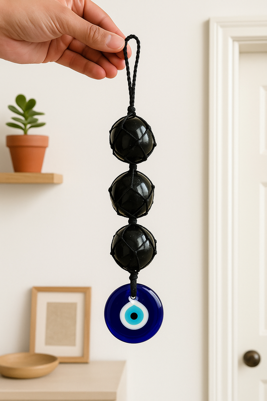 Black Tourmaline Hanging With Evil Eye
