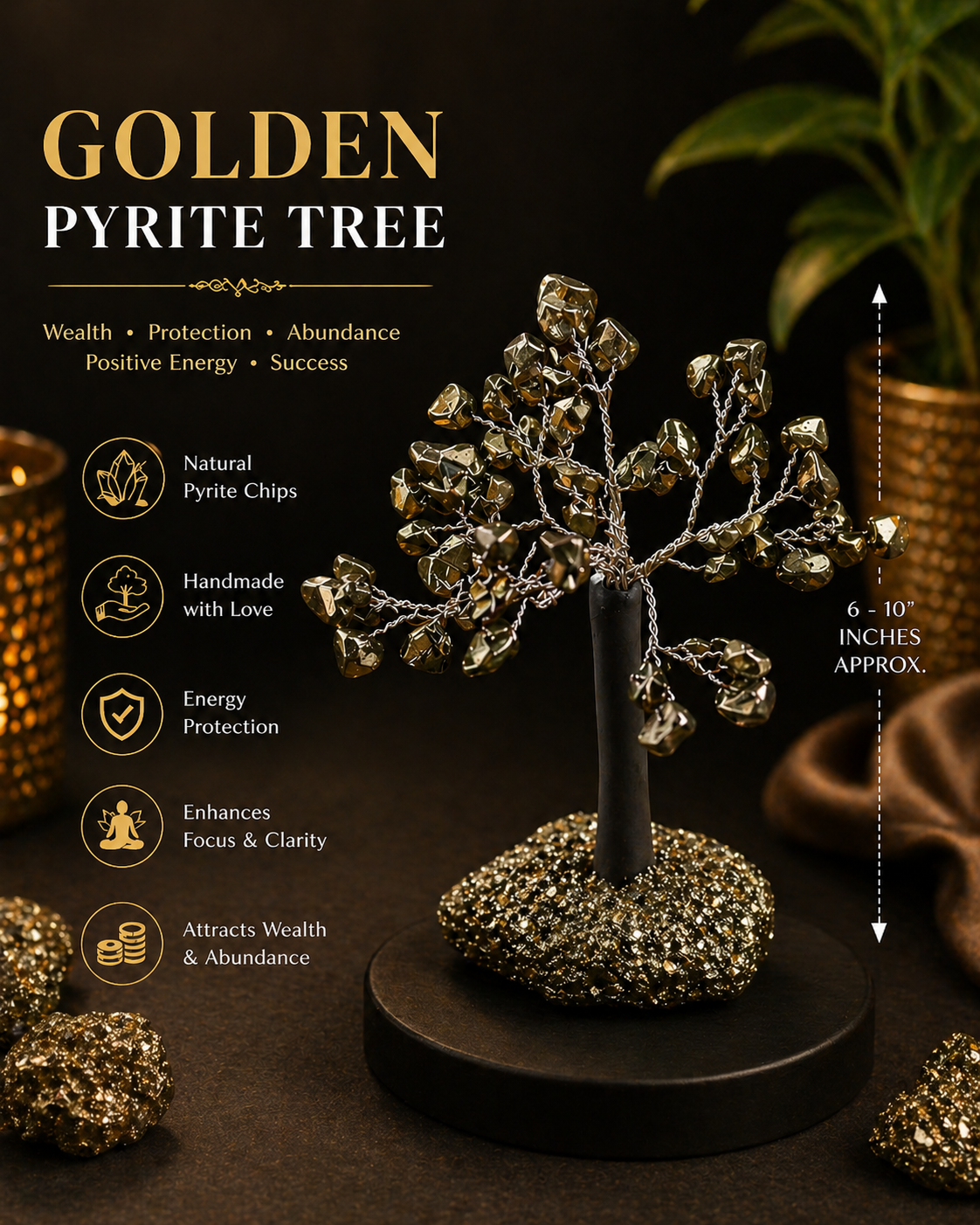 Golden Pyrite Tree – Wealth, Abundance & Energy Protection Crystal Tree