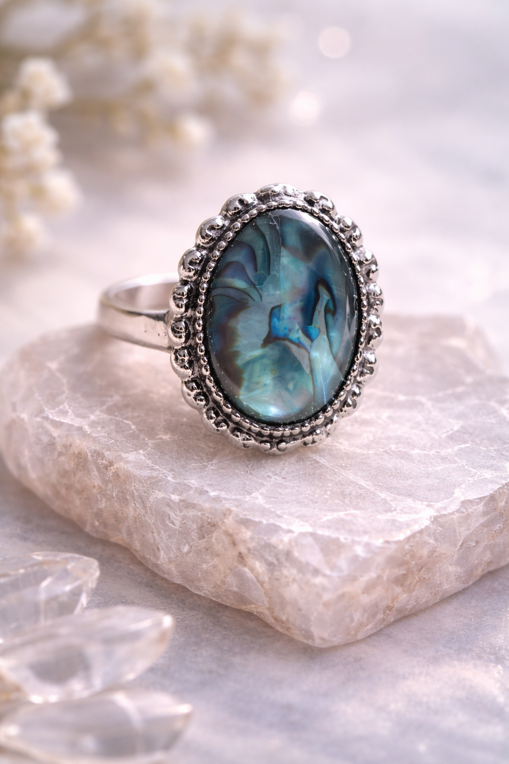 Abalone Shell Oval Statement Ring