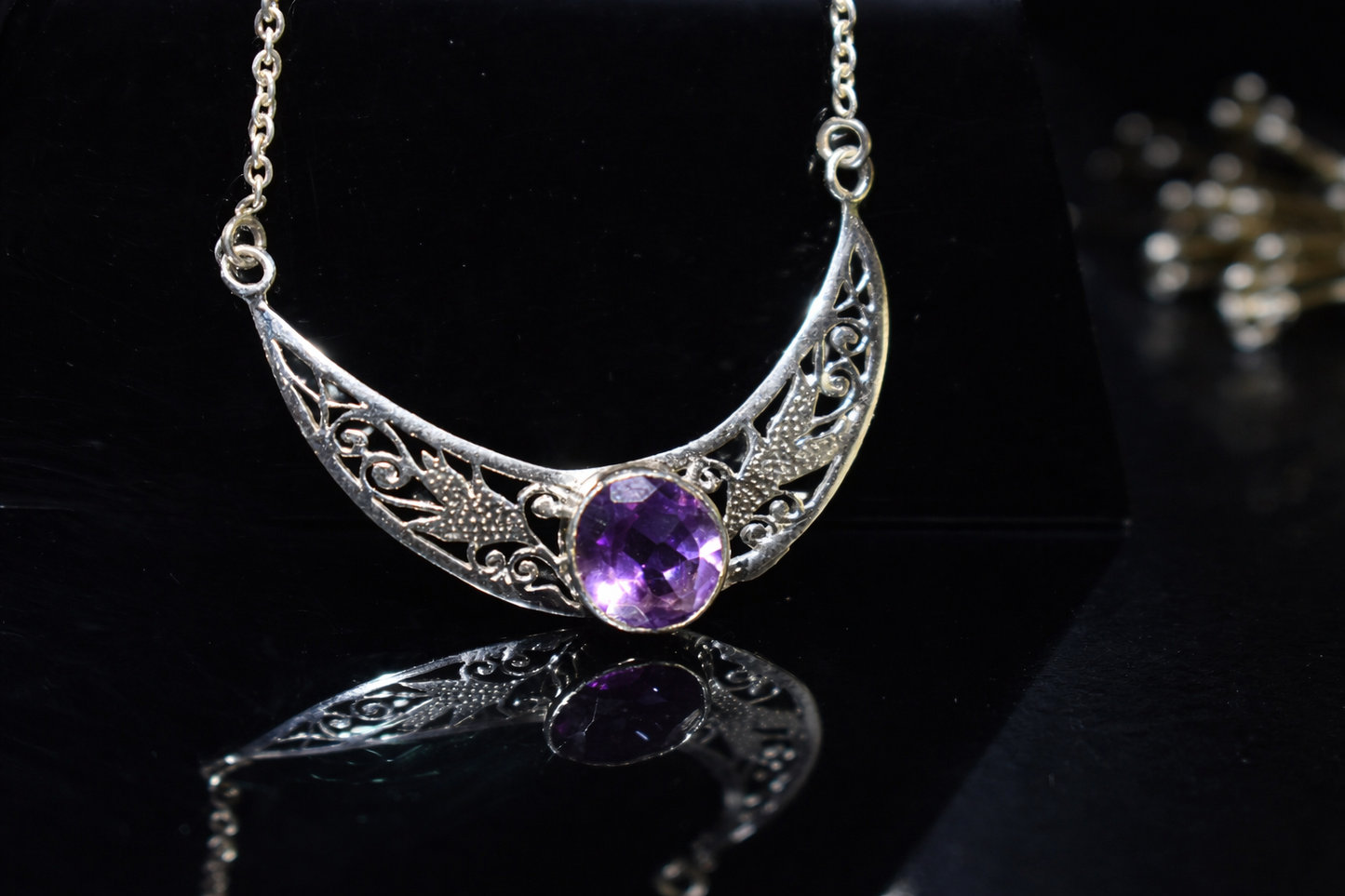 Amethyst Sterling Silver Crescent Necklace | Calm & Protection Jewelry