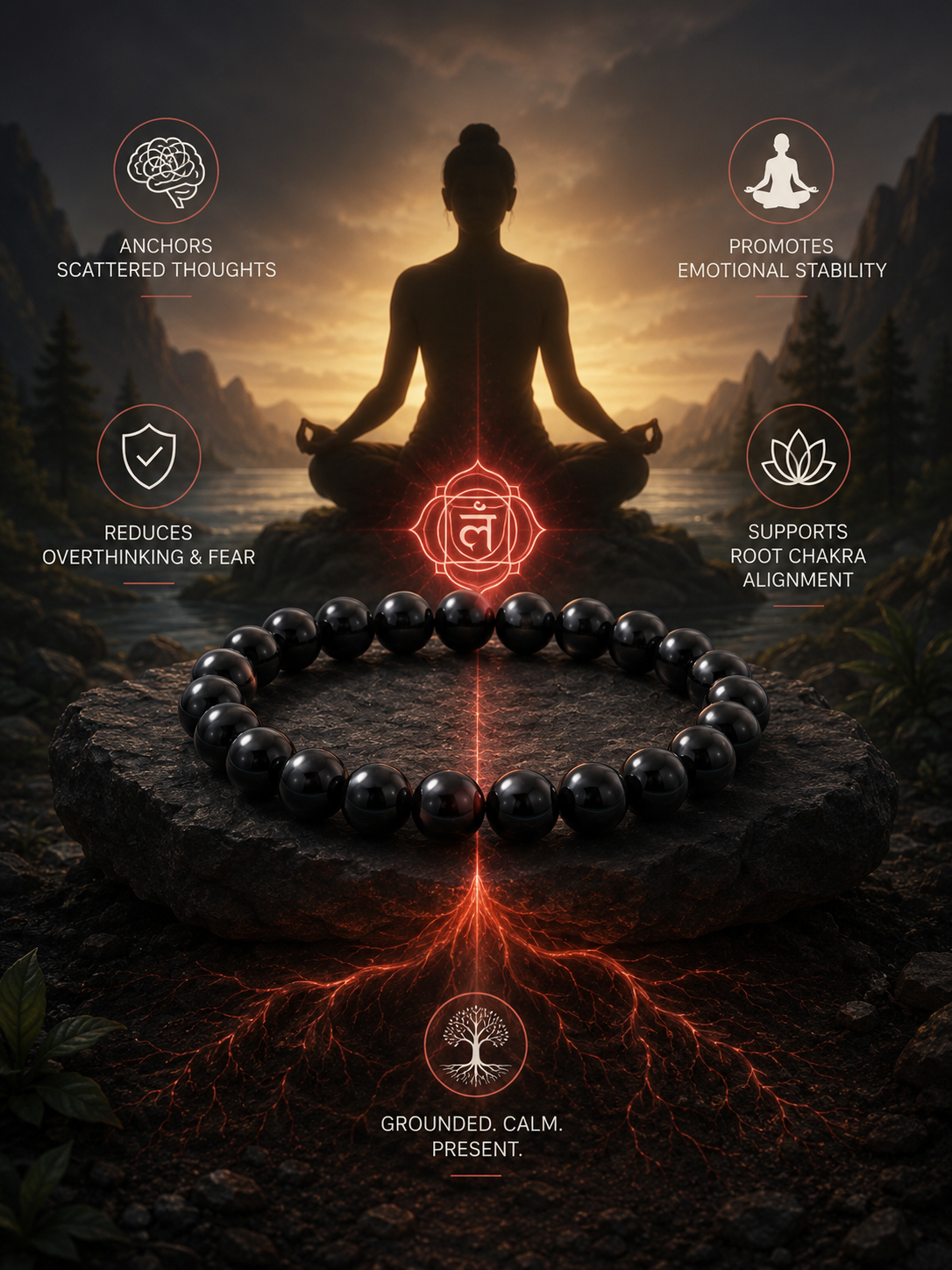 Black Tourmaline Protection Bracelet – Natural Crystal Beads for Energy Shielding, Grounding & EMF Protection
