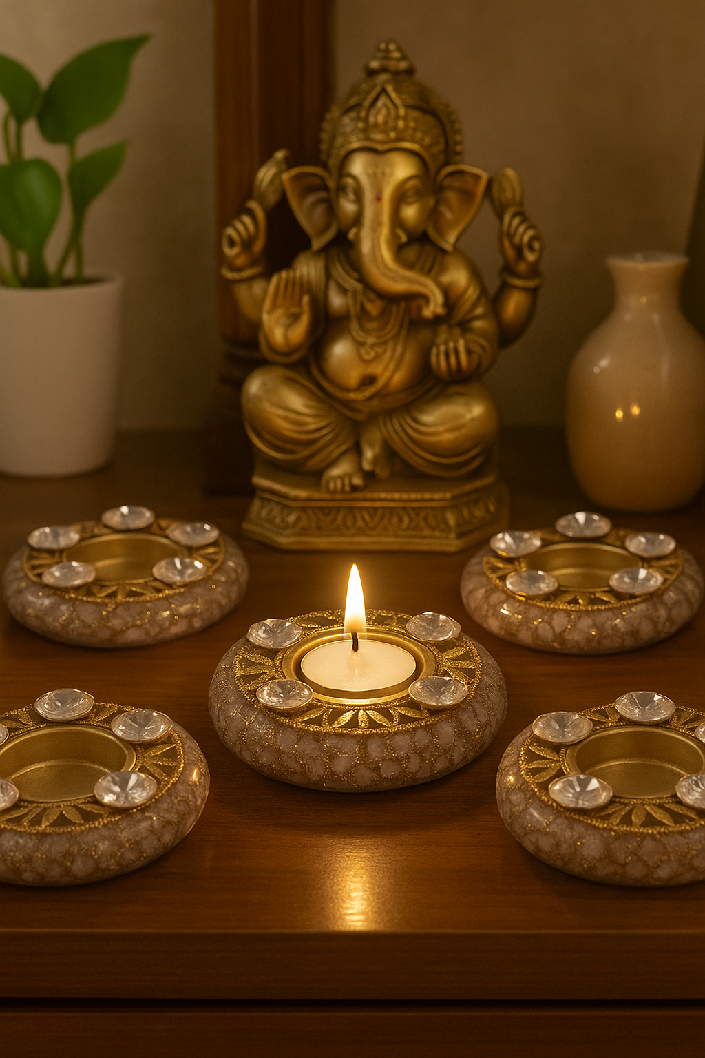 Aura of Love Diya (rose quartz crystal diya)
